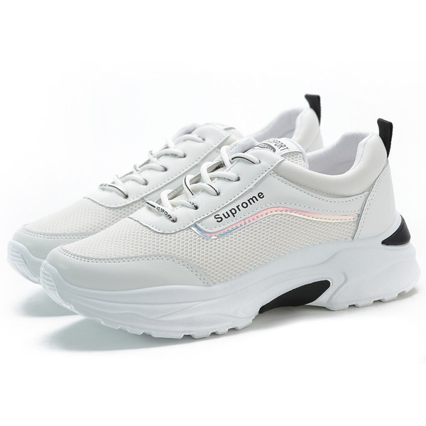 Adidasi de dama cu sireturi si talpa inalta in alb