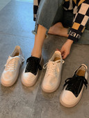 Tenisi casual dama cu sireturi din material textil alb si negru