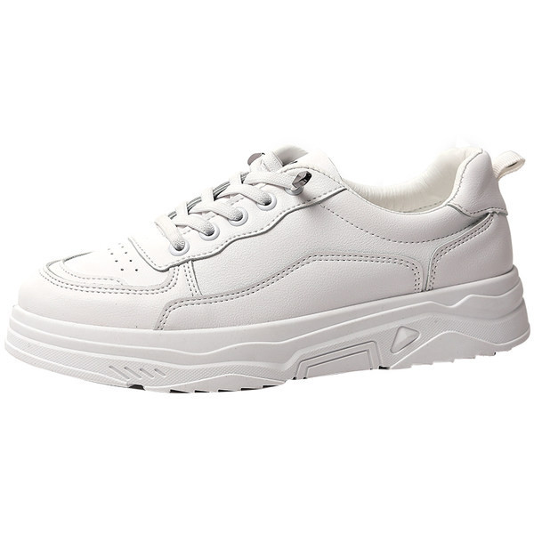 Νέο μοντέλο γυναικεία έκο δερμάτινα αθλητικά παπούτσια με κορδόνια και επίπεδη σόλα σε λευκό χρώμα