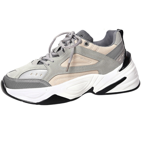 Νέο μοντέλο γυναικεία αναπνεύσιμα αθλητικά παπούτσια με κορδόνια σε γκρι και λευκό χρώμα
