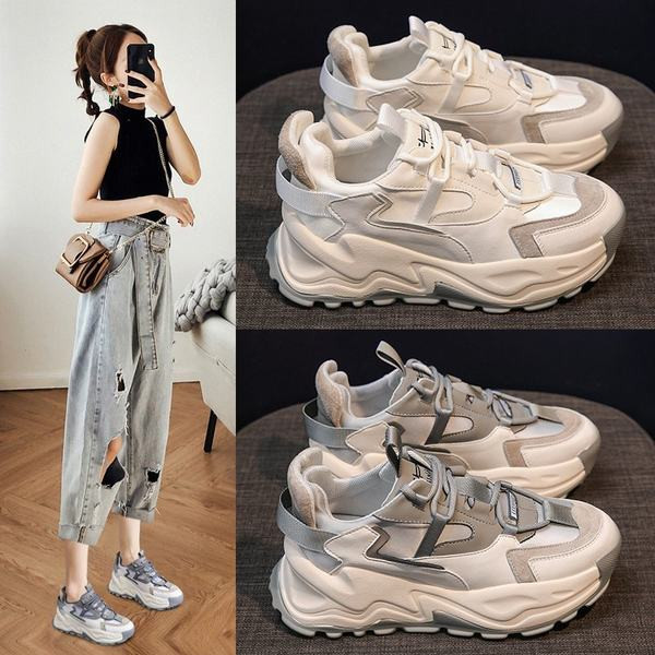 Γυναικεία αθλητικά παπούτσια από οικολογικό δέρμα με τραχιά σόλα