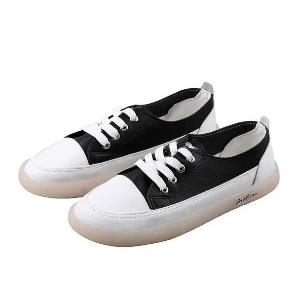 Tenisi dama din piele ecologica cu talpa plata si sireturi