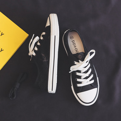 Tenisi dama cu sireturi si dantela in alb si negru