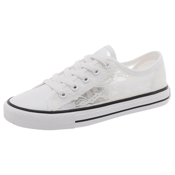 Tenisi dama cu sireturi si dantela in alb si negru