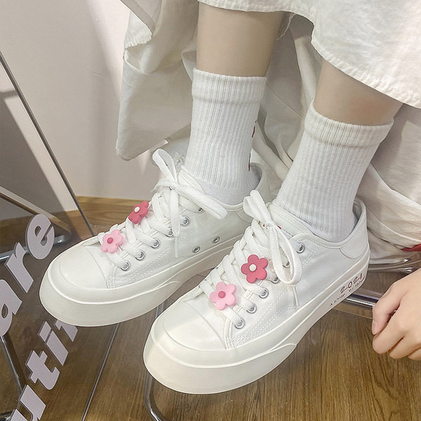 Adidasi de dama de primavara in alb cu decor floral