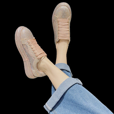 Γυναικεία αθλητικά παπούτσια με διακοσμητικές πέτρες σε δύο χρώματα