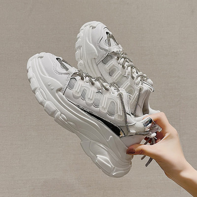 Tenisi casual dama cu sireturi in alb