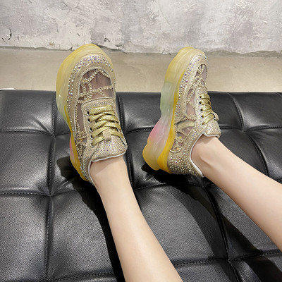 Adidasi moderni de dama cu pietre si talpa colorata