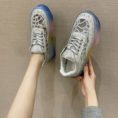 Adidasi moderni de dama cu pietre si talpa colorata