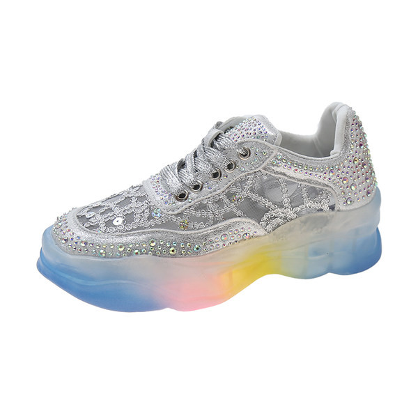 Adidasi moderni de dama cu pietre si talpa colorata