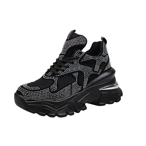 Adidași de damă cu pietre și șireturi în alb-negru