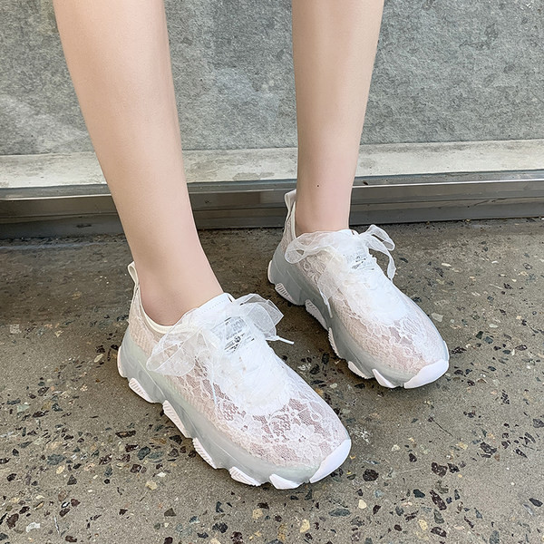 Tenisi dama din dantela cu platforma de 5 cm