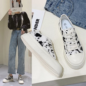 Tenisi casual dama din material textil alb-negru