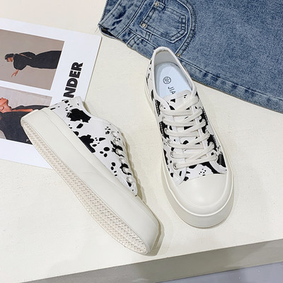 Tenisi casual dama din material textil alb-negru