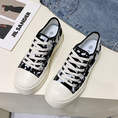 Tenisi casual dama din material textil alb-negru