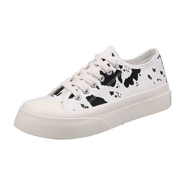 Tenisi casual dama din material textil alb-negru