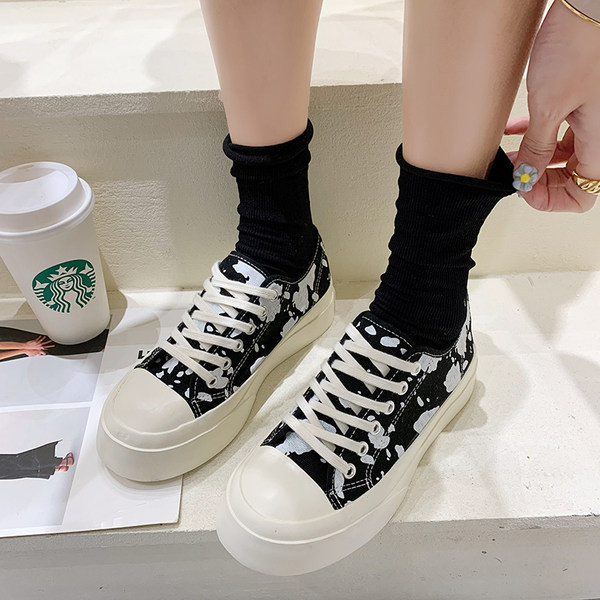 Tenisi casual dama din material textil alb-negru