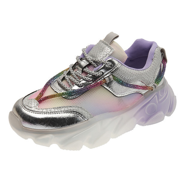 Sieviešu kedas ar silikona zoli un šņorēm sudraba krāsā