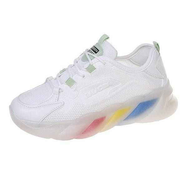 Γυναικεία αθλητικά παπούτσια με χρωματιστή σόλα και κορδόνια σε λευκό χρώμα