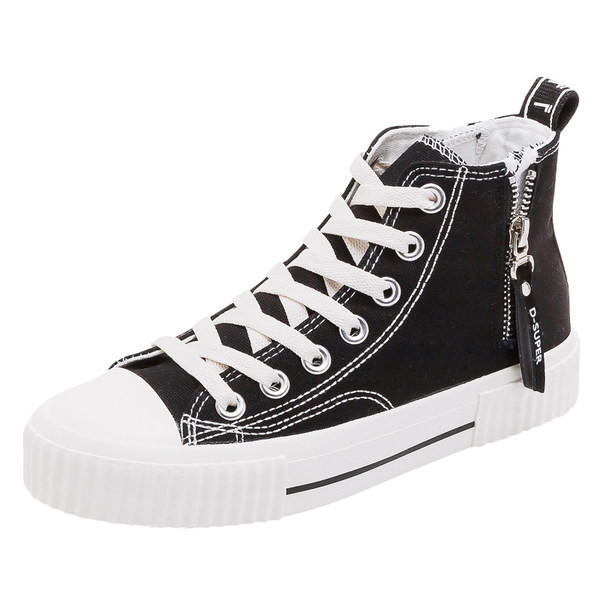 Adidași înalți de damă din material textil cu fermoar și talpă plată