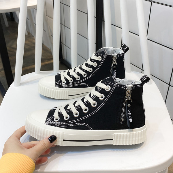 Adidași înalți de damă din material textil cu fermoar și talpă plată