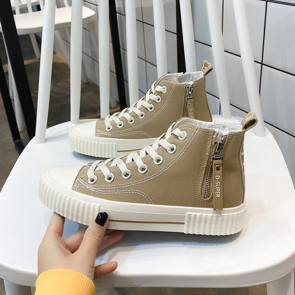 Adidași înalți de damă din material textil cu fermoar și talpă plată