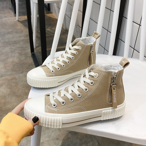 Adidași înalți de damă din material textil cu fermoar și talpă plată