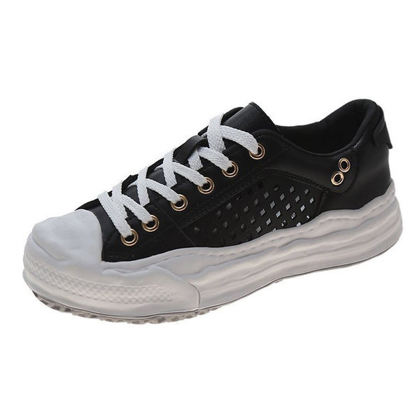 Tenisi de dama din piele cu sireturi in alb-negru