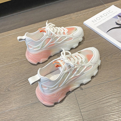 Tenisi dama respirabili cu sireturi si platforma de 5,5 cm