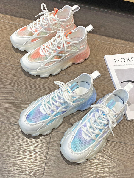 Tenisi dama respirabili cu sireturi si platforma de 5,5 cm