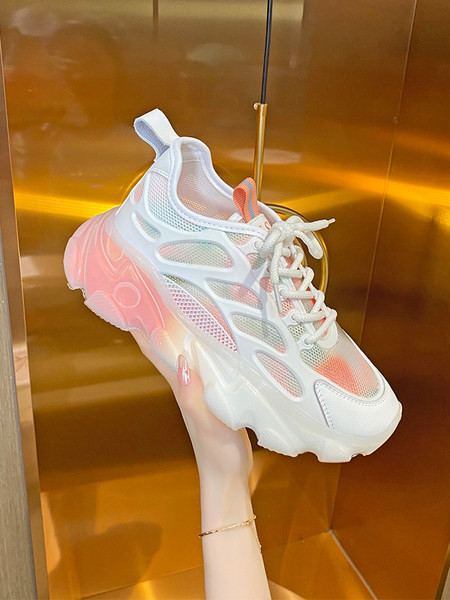 Tenisi dama respirabili cu sireturi si platforma de 5,5 cm