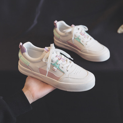 Tenisi dama din piele ecologica cu sireturi albe