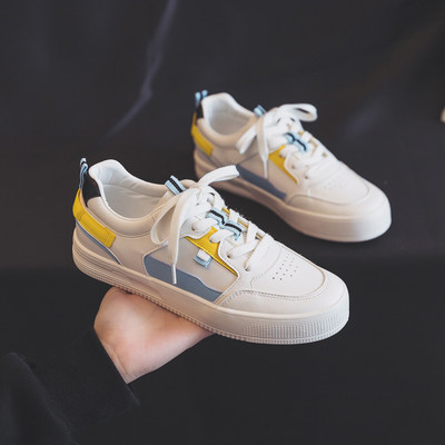 Tenisi dama din piele ecologica cu sireturi albe