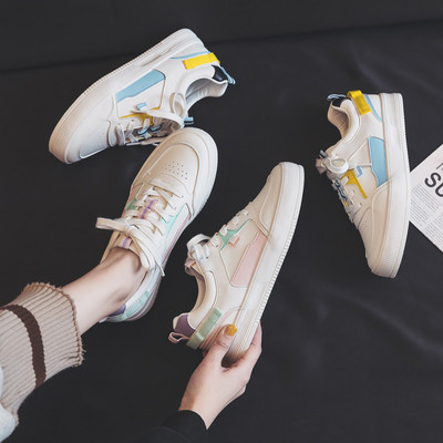 Tenisi dama din piele ecologica cu sireturi albe