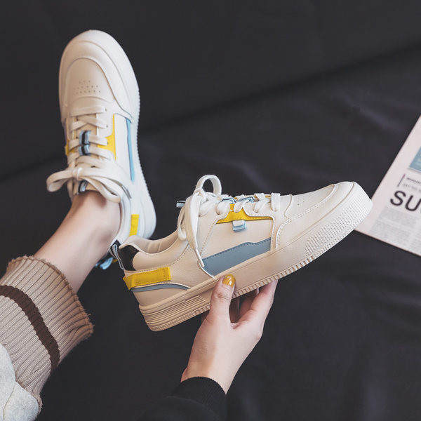 Tenisi dama din piele ecologica cu sireturi albe