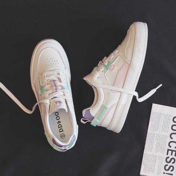 Tenisi dama din piele ecologica cu sireturi albe