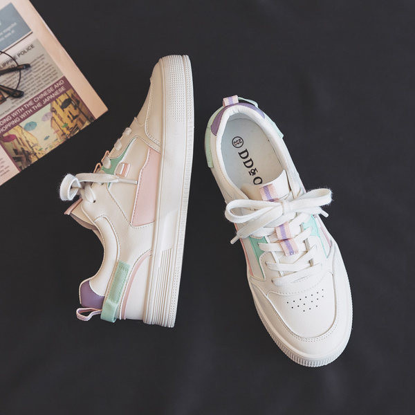 Tenisi dama din piele ecologica cu sireturi albe