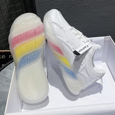 Tenisi dama din piele ecologica si material textil cu talpa din silicon cu model