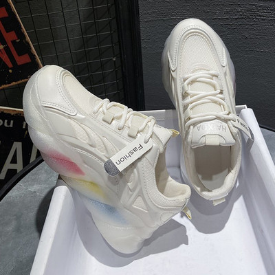 Tenisi dama din piele ecologica si material textil cu talpa din silicon cu model