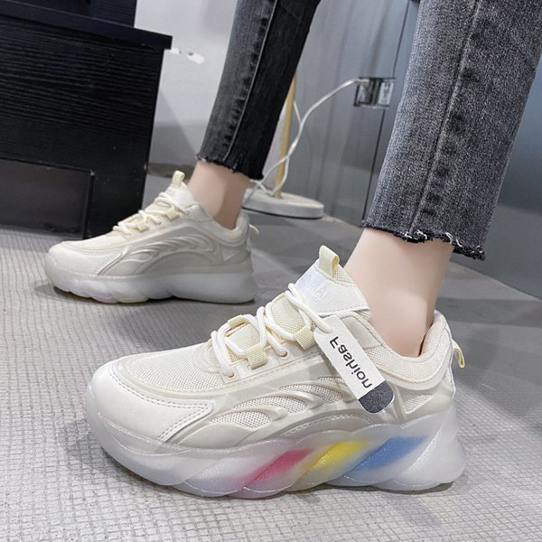 Tenisi dama din piele ecologica si material textil cu talpa din silicon cu model