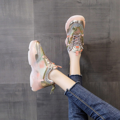 Adidasi de dama cu efect stralucitor in albastru si roz