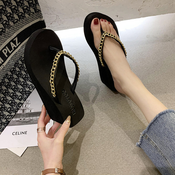 Ženske casual papuče između prstiju s metalnim lančićem