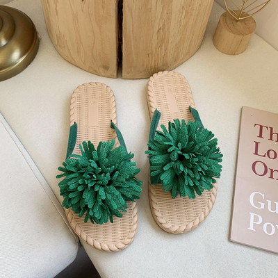 Sieviešu ikdienas čības ar 3D ziedu un plakanu zoli