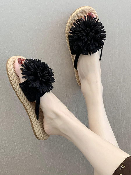 Sieviešu ikdienas čības ar 3D ziedu un plakanu zoli