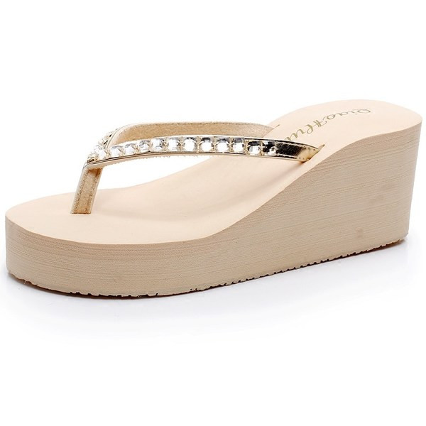 Ikdienas flip flops ar platformu un dekorācijas akmeņiem