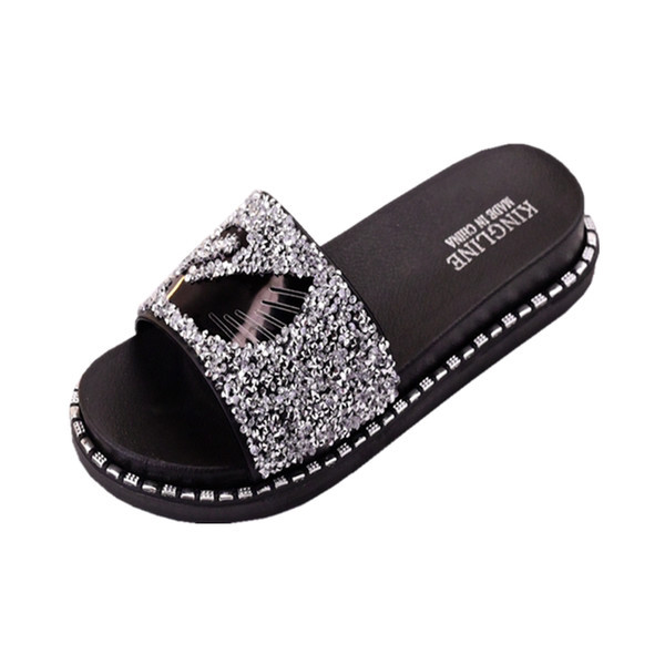 Papuci de damă cu platformă și elemente strălucitoare