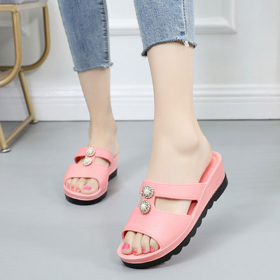 Papuci de dama din piele cu decor si platforma in mai multe culori