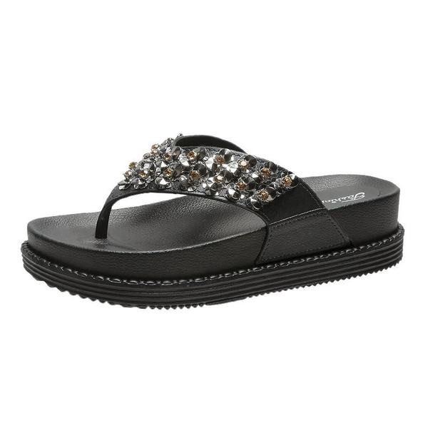 Model nou de papuci de dama cu pietre si platforma inalta de 4 cm