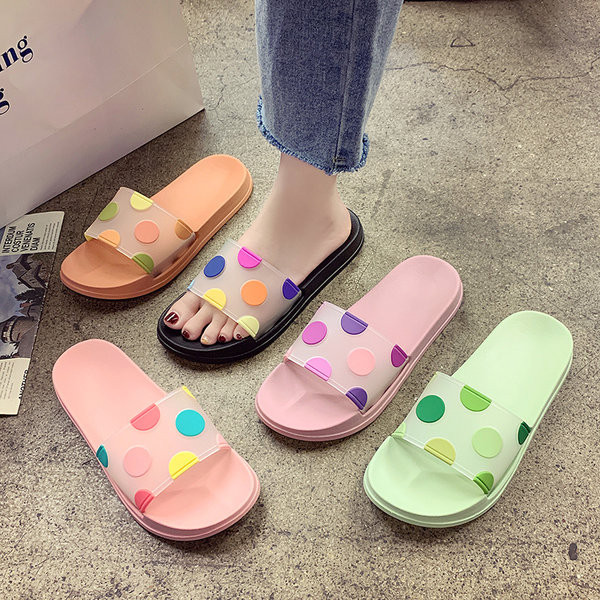 Papuci casual dama din silicon cu puncte in mai multe culori