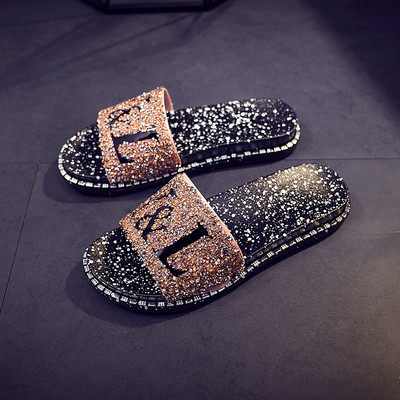 Sieviešu ikdienas čības ar spīdīgu efektu un uzrakstu trīs krāsās